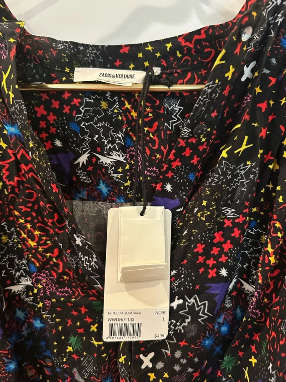 Zadig & Voltaire Black Multi-Color Printed Wrap Dress new with tags extra button - Picture 2 of 11